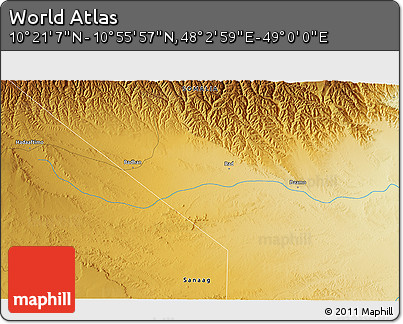 Physical 3D Map of the Area around 10° 38' 32" N, 48° 31' 29" E