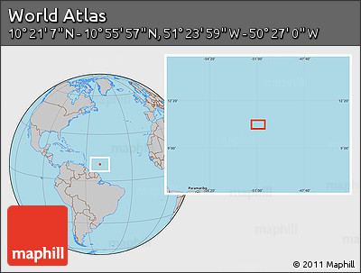 Gray Location Map of the Area around 10° 38' 32" N, 50° 55' 29" W