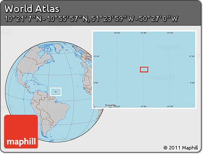 Gray Location Map of the Area around 10° 38' 32" N, 50° 55' 29" W