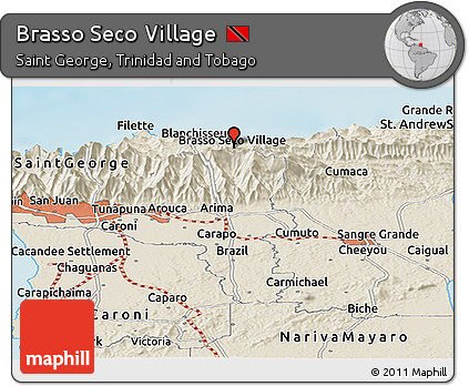 Shaded Relief Panoramic Map of Brasso Seco Village
