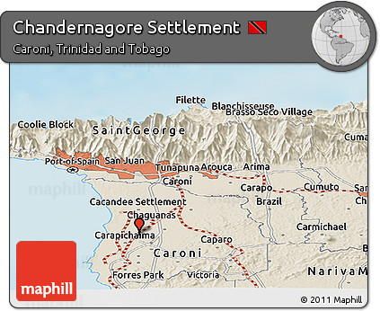 Shaded Relief Panoramic Map of Chandernagore Settlement
