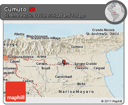 Shaded Relief Panoramic Map of Cumuto
