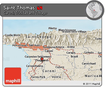 Shaded Relief Panoramic Map of Saint Thomas