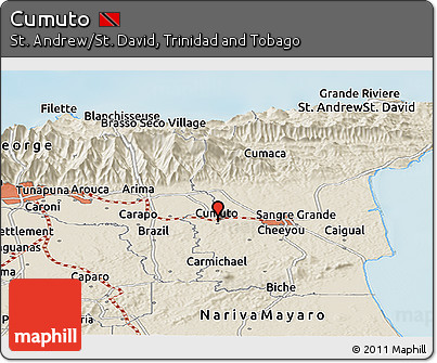 Shaded Relief Panoramic Map of Cumuto