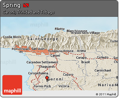 Shaded Relief Panoramic Map of Spring