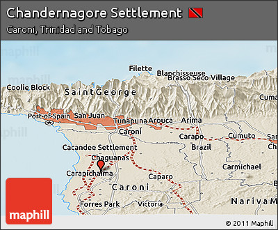 Shaded Relief Panoramic Map of Chandernagore Settlement