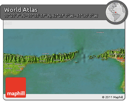 Satellite 3D Map of the Area around 10° 38' 32" N, 61° 58' 30" W
