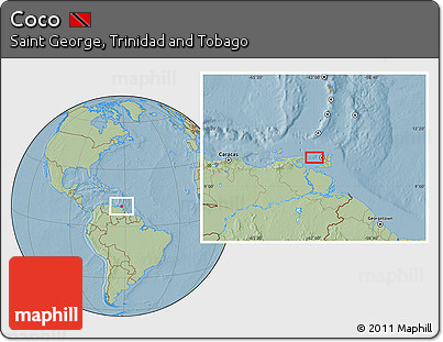 Savanna Style Location Map of Coco, hill shading