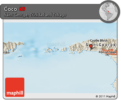 Shaded Relief Panoramic Map of Coco