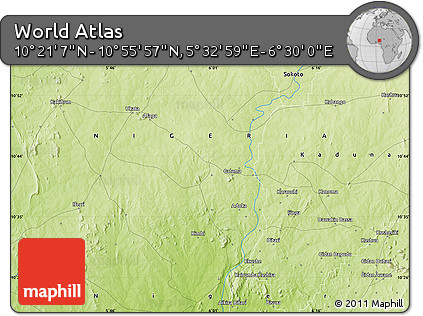 Physical Map of the Area around 10° 38' 32" N, 6° 1' 30" E