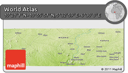 Physical Panoramic Map of the Area around 10° 38' 32" N, 6° 1' 30" E