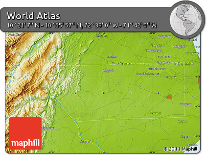Physical Map of the Area around 10° 38' 32" N, 72° 10' 30" W
