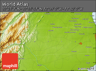 Physical Map of the Area around 10° 38' 32" N, 72° 10' 30" W