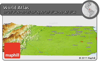 Physical Panoramic Map of the Area around 10° 38' 32" N, 72° 10' 30" W