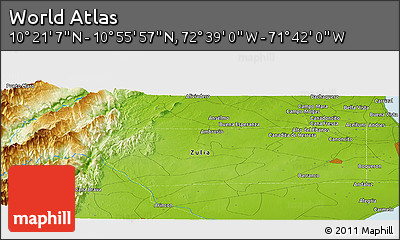 Physical Panoramic Map of the Area around 10° 38' 32" N, 72° 10' 30" W