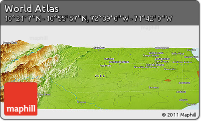Physical Panoramic Map of the Area around 10° 38' 32" N, 72° 10' 30" W