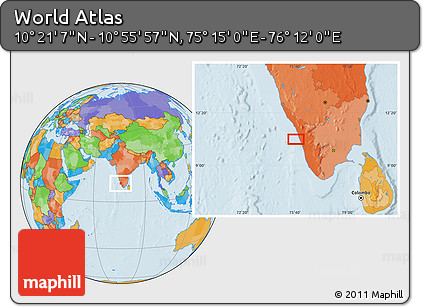 Political Location Map of the Area around 10° 38' 32" N, 75° 43' 29" E