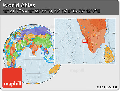 Political Location Map of the Area around 10° 38' 32" N, 75° 43' 29" E