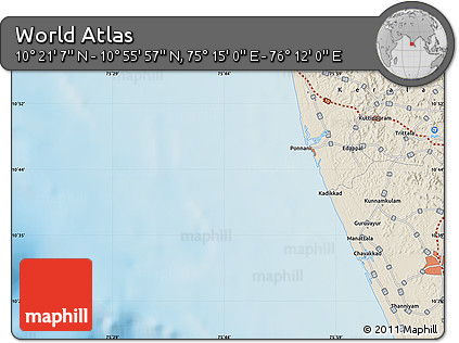 Shaded Relief Map of the Area around 10° 38' 32" N, 75° 43' 29" E