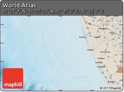 Shaded Relief Map of the Area around 10° 38' 32" N, 75° 43' 29" E