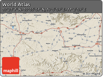 Shaded Relief Map of the Area around 10° 38' 32" N, 76° 34' 29" E