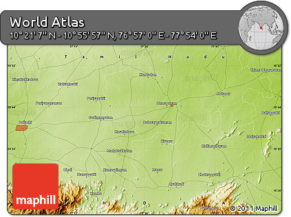 Physical Map of the Area around 10° 38' 32" N, 77° 25' 30" E