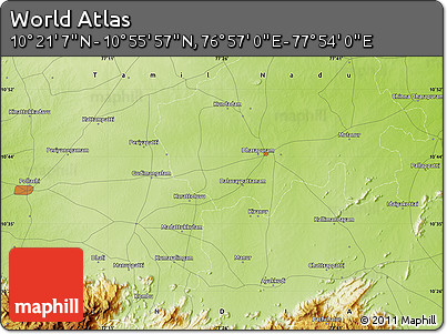Physical Map of the Area around 10° 38' 32" N, 77° 25' 30" E