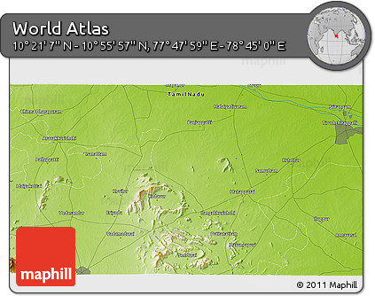 Physical 3D Map of the Area around 10° 38' 32" N, 78° 16' 30" E