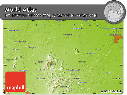 Physical Map of the Area around 10° 38' 32" N, 78° 16' 30" E