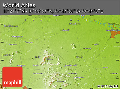 Physical Map of the Area around 10° 38' 32" N, 78° 16' 30" E