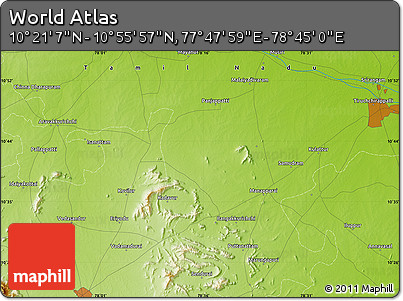 Physical Map of the Area around 10° 38' 32" N, 78° 16' 30" E