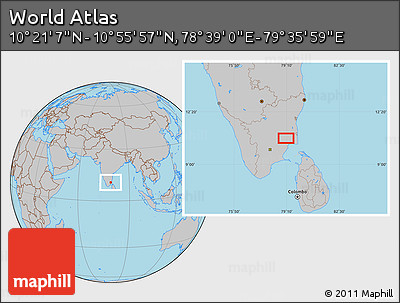 Gray Location Map of the Area around 10°&nbsp;38'&nbsp;32"&nbsp;N,&nbsp;79°&nbsp;7'&nbsp;30"&nbsp;E