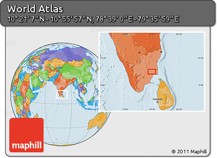 Political Location Map of the Area around 10° 38' 32" N, 79° 7' 30" E