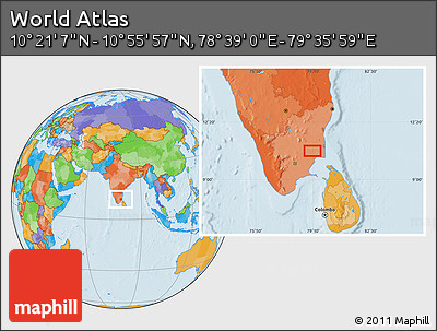 Political Location Map of the Area around 10° 38' 32" N, 79° 7' 30" E