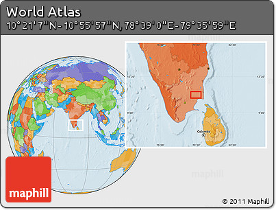 Political Location Map of the Area around 10° 38' 32" N, 79° 7' 30" E
