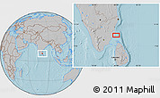 Gray Location Map of the area around 10° 38' 32" N, 79° 58' 29" E, hill shading