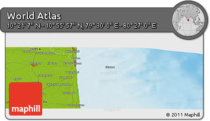 Physical Panoramic Map of the Area around 10° 38' 32" N, 79° 58' 29" E