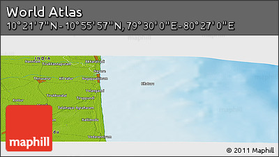 Physical Panoramic Map of the Area around 10° 38' 32" N, 79° 58' 29" E