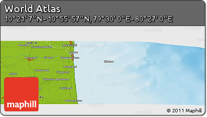 Physical Panoramic Map of the Area around 10° 38' 32" N, 79° 58' 29" E