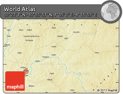 Physical Map of the Area around 10° 38' 32" N, 7° 43' 29" E