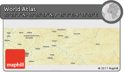 Physical Panoramic Map of the Area around 10° 38' 32" N, 7° 43' 29" E