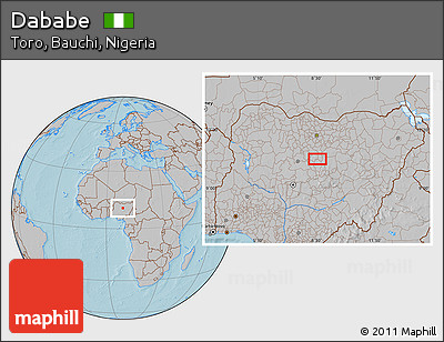 Gray Location Map of Dababe, hill shading