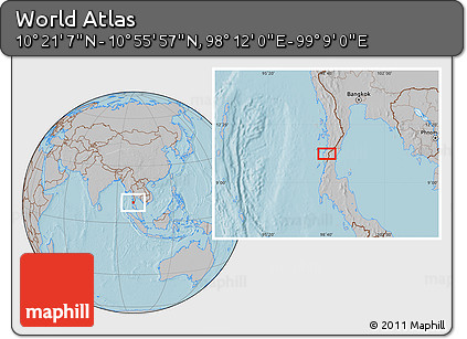Gray Location Map of the Area around 10° 38' 32" N, 98° 40' 30" E, hill shading