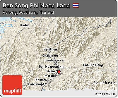 Shaded Relief Panoramic Map of Ban Song Phi Nong Lang
