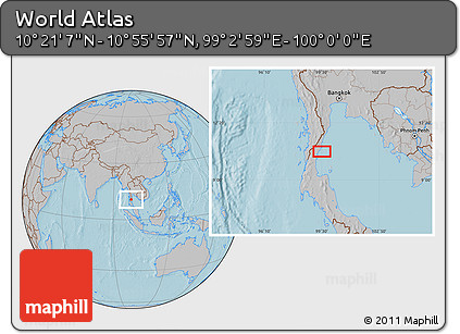 Gray Location Map of the Area around 10° 38' 32" N, 99° 31' 30" E, hill shading