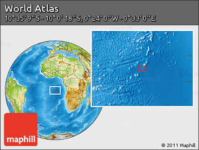 Physical Location Map of the Area around 10° 17' 43" S, 0° 4' 30" E