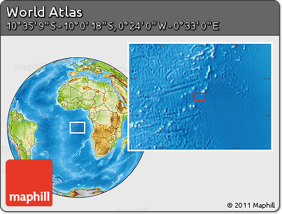 Physical Location Map of the Area around 10° 17' 43" S, 0° 4' 30" E