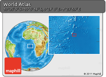 Physical Location Map of the Area around 10° 17' 43" S, 0° 55' 29" E