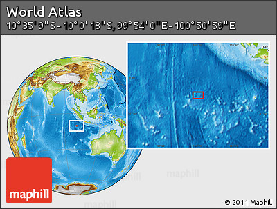 Physical Location Map of the Area around 10° 17' 43" S, 100° 22' 30" E