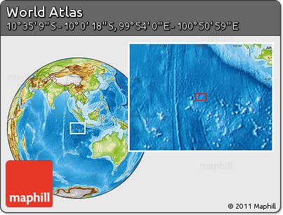 Physical Location Map of the Area around 10° 17' 43" S, 100° 22' 30" E
